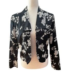 Chicos Black Floral Silk Blend Embroidered Jacket Blazer US 4-6‎ Elegant Party
